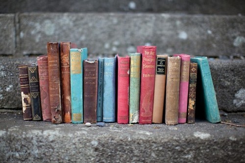 Books on a stone ledge